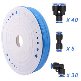 DERPIPE Polyurethane PU Tubing 4mm OD x 2.5mm ID Pneumatic Hose Blue Polyurethane PU Tubing Air Compressor Pipe 200 Meter (656ft) With Straight 5 pcs + Elbow 38 pcs + Spliters 40 pcs
