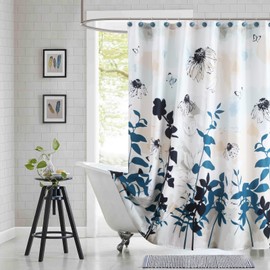 BESTRIPES Fabric Shower Curtain 78 Inches Long, Blue Black Beige Watercolor Foral Plant Shower Curtains for Bathroom, Modern Decorative Bathroom Curtains, 72" W x 78" H
