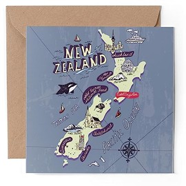 1 x Greeting Card - New Zealand Auckland Map Landmarks - Blank Birthday Celebration Anniversary #58713
