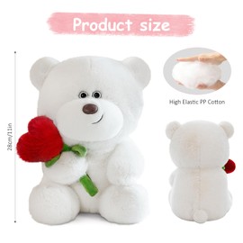 Bocguy Teddy Bear Plush, 28 cm Teddy Bear with Heart Rose, Stuffed Toy Plush Toy Cuddly Toy Gifts for Girlfriend Children Birthday, Valentine's Day