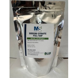 MS Finechem Sodium Citrate Powder 16 Ounce - Food Grade, Non-GMO -1Pound Bag - Emulsifier for Cheese,Spherification,and Molecular Gastronomy Cooking,Thickener,Preserve Foods, 454g