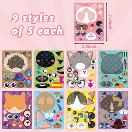 HubirdSall 45Pcs Cats Make-a-Face Stickers Make You Own Cats Holographic Stickers Games School Activity Reward for Kids Teacher Art Craft Birthday Gift Party Favors Room Decor Sticker for Children