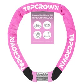 Topcrown Bike Chain Lock Upgrade Metal Digital Dials 3.2Ft Long High Security Heavy Duty Anti Theft, 5 Digit Combination Keyless Bicycle Lock for Bike/Electric Scooter/Ebike/Motorcycle(Pink)