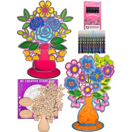 Life of Colour Painting Kit-2 Flower in Vase Boards Acrylic Paint Pens for No Mess Painting-Impressive 15.7 x 11.8 Inches Ready for Joyful Display-Arts and Crafts for Adults