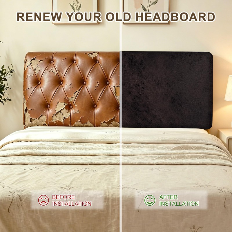 Leather Look Bed Headboard Cover, Stretch Soft Bed Headboard Slipcover