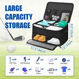 2 Layer Golf Trunk Organizer, Golf Gifts for Men with Separate Ventilated Compartment for 2 Pair Shoes, Waterproof Car Trunk Locker Storage Box for Golf Gear and Accessories, Golf Gifts