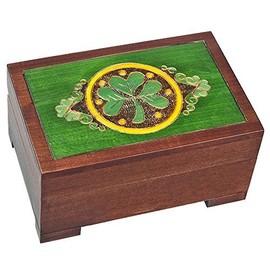 Celtic Shamrock Wood Polish Jewelry Keepsake Box Irish