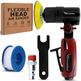 LE LEMATEC 3-Inch Flexible Head Air Sander Polisher – 5000 RPM, Lightweight, Industrial-Grade with Adjustable Swivel Exhaust for Automotive, Woodworking, and Metal Polishing, LE-G2082PR