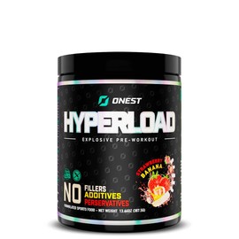 ONEST Hyperload Pre Workout Supplements 387.5g Enhances Explosiveness Muscle Strength & Power Special Ingredients, Combinational Yields Improved Massive Energy (Strawberry Banana Flavour)