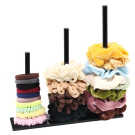 SMUK - Organizador de 3 niveles de acrílico, soporte para corbata de pelo negro, para mujeres, adolescentes, niñas, almacenamiento de coletero, accesorios para el cabello