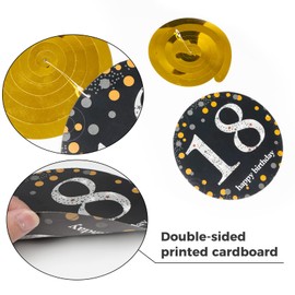 18th Birthday Decoration, 18th Birthday Decoration Spirals Set, 12 Pieces Black Gold 18th Birthday Hanging Swirl Decoration for Birthday Women, 18th Birthday, Wedding, Anniversary or Party Decoration