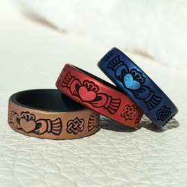 Knot Theory Claddagh Silicone Ring Men and Women - Metallic Blue Size 13 Wedding Band, Sports Activities, Breathable Comfort Fit 6mm Bandwidth