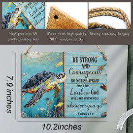 Beach Decor Sea Turtle Gifts Inspirational Christian Bible Verse Wooden Wall Sign Religious Gifts Wall Hanging Plaque Sign for Home Office Living Room Bedroom Kitchen Coastal Decor
