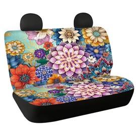 Dolyues Boho Mandala Car Seat Covers Protector for Women/Men Flower Back Seat Backrest Covers for Cars Non Slip Rear Bottom Bench Seat Cover
