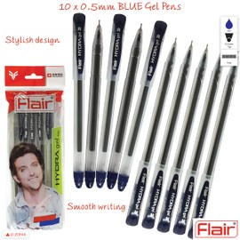 FLAIR Hydra 10 x 0.5mm Tip BLUE Gel Pens Easy Grip Smooth Writing Office School