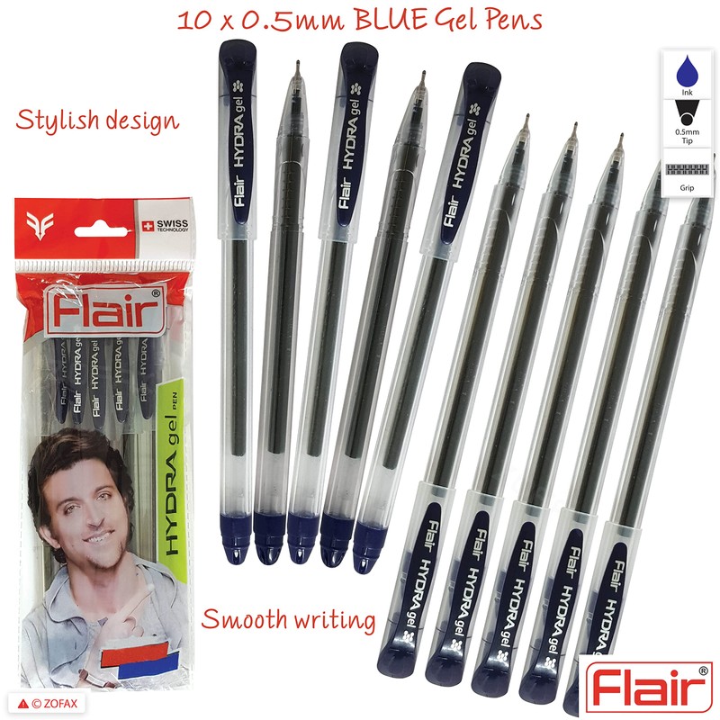 FLAIR Hydra 10 x 0.5mm Tip BLUE Gel Pens Easy