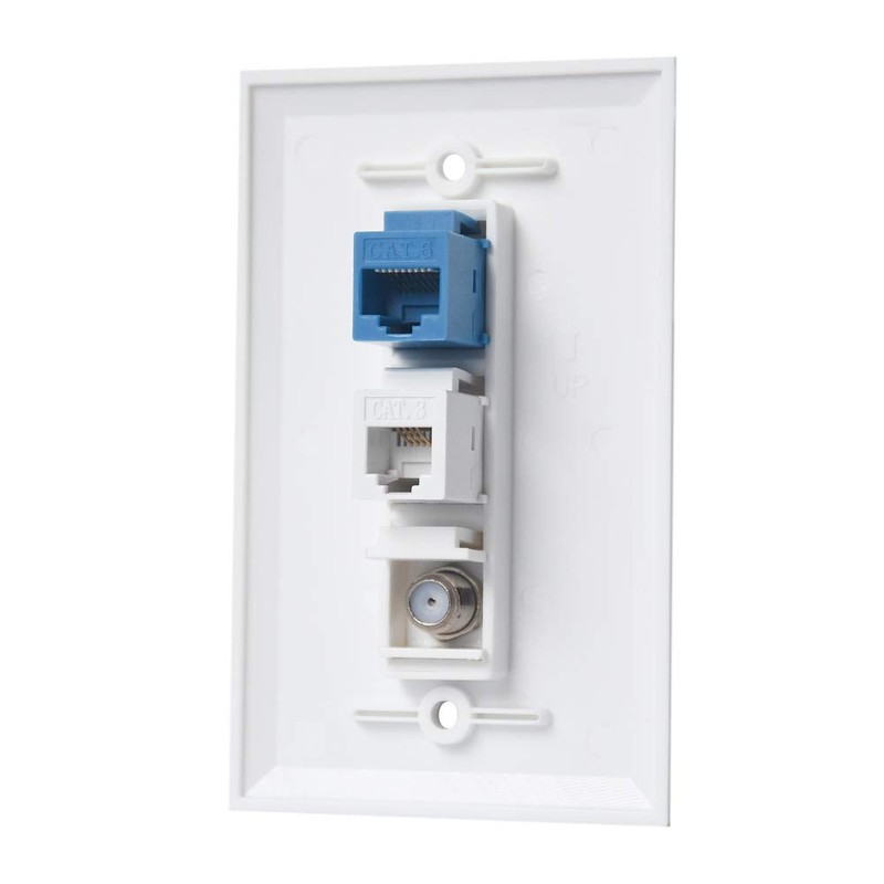 Coax Ethernet Phone Wall Plate - 1 Port Cat6 RJ45