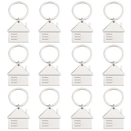 BOSMIOW 12 pcs Silver House Shaped Keychain Metal Pendant Keychain Bag Hanging Charm Gift Key Chain Keyring Housewarming Gift for Women Men, Silver, free
