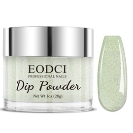 EODCI Green Glitter Dip Powder, 1OZ Neutral Nail Dip Powder for Long-lasting 28 Days+ Dip Nail Art French Manicure Nail Starter & Professional Home DIY Salon Use