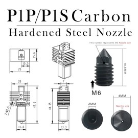 XIFOWE Hotend P1P/P1S Assembly with Standby Nozzles Compatible with Bambu Lab P1P/P1S Series 3D Printers, 5 PCS Hardened Steel Nozzles (0.2, 0.4, 0.6, 0.8,1.0mm) with DIY Tools and A Parts Box...
