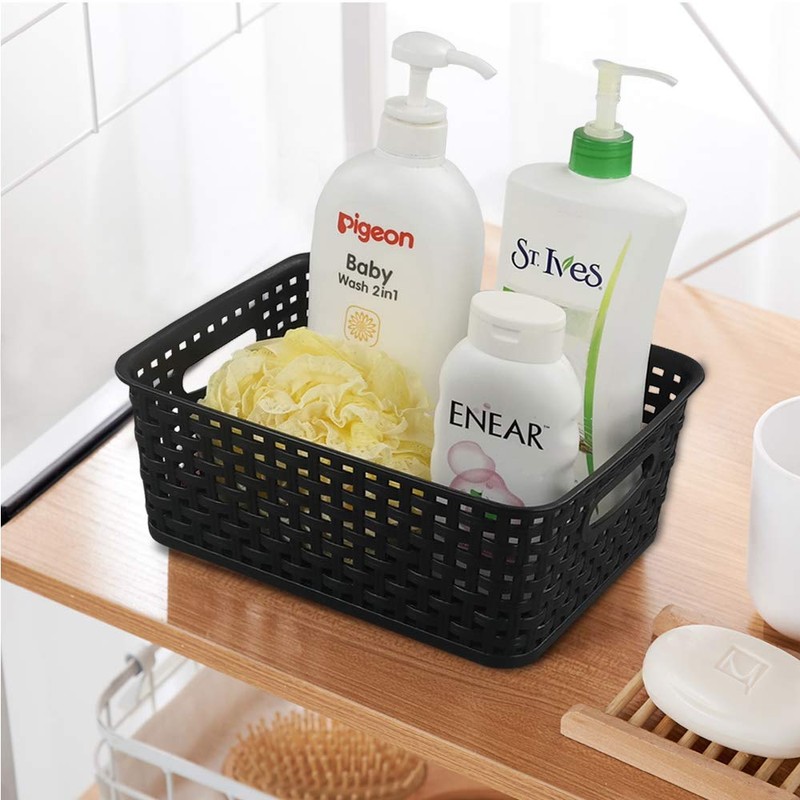 Rinboat Muti-Colour Rectangle Plastic Weave Storage Shelf Baskets, Pack of