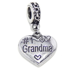 Stainless Steel Dangling " #1 GRANDMA Heart " Charm Bead 315