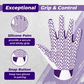 HLDD HANDLANDY Youth Football Gloves for Boys Girls, High Grip Football Gloves Kids, Sticky Receiver Gloves,Rugby Gloves Kids (Purplr&White, M)
