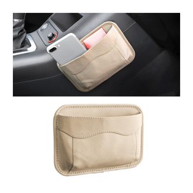 Osilly Car Seat Side Pocket Organizer, PU Leather Pen Phone Sunglasses Holder Tray Pouch Seat Gap Filler, Mini Storage Bag Car Interior Accessories for Auto Seat Door Window Console (Beige)