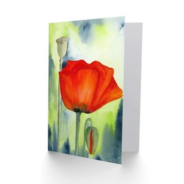 POPPY FLOWER BUD RED WATERCOLOUR BIRTHDAY BLANK GREETINGS CARD