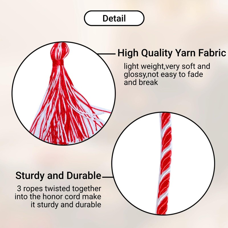 Cordones de honor de graduación, 68 pulgadas de largo (rojo/blanco)