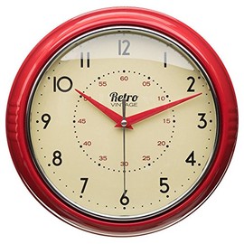 Scotrade New Large Vintage Round Retro Clock Room,Living Room Decortion - Red