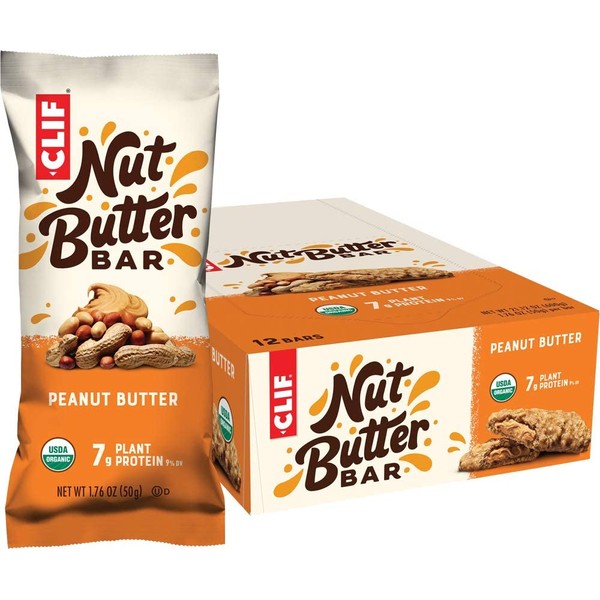 CLIF Nut Butter Bar - Organic Snack Bars - Peanut Butter - Organic - Plant Protein - Non-GMOÂ  (1.76 Ounce Protein Snack Bars, 12 Count)