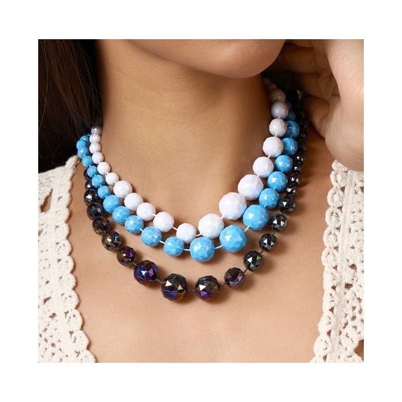 XAM Creative Acrylic Layered Bead Choker Necklace – Mixed-Size Boho