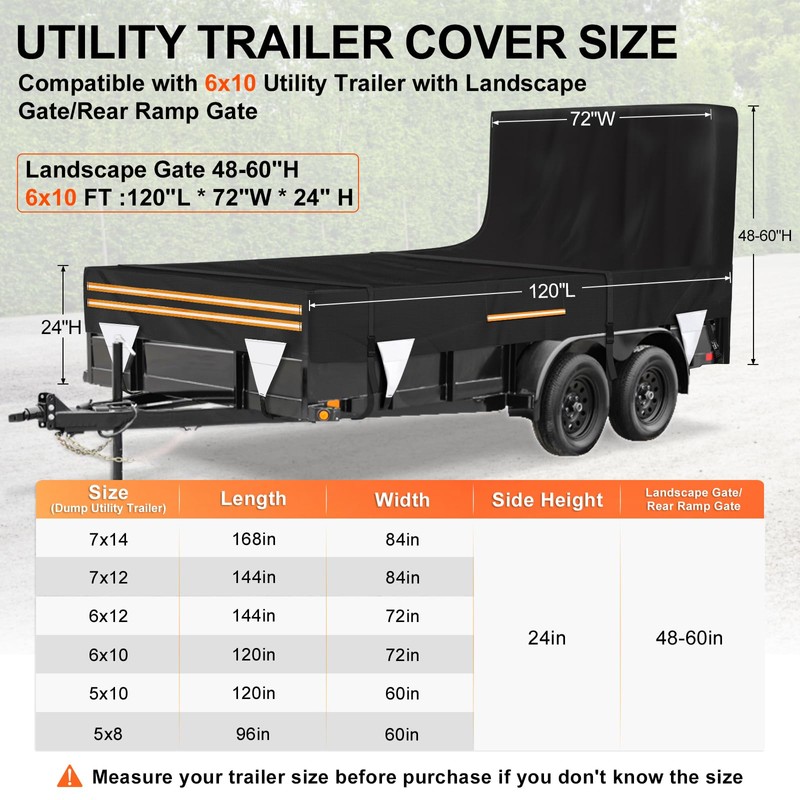 6 x 10 Windproof Utility Trailer Cover, 600D Waterproof Heavy