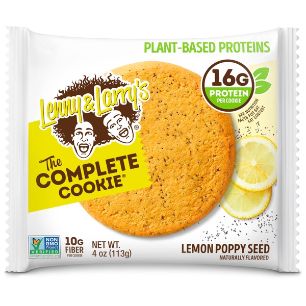 Lenny & Larry's The Complete Cookie, Lemon Poppy Seed, Soft Baked, 16g Plant Protein, Vegan, Non-GMO, 4 Ounce (Pack of 12)