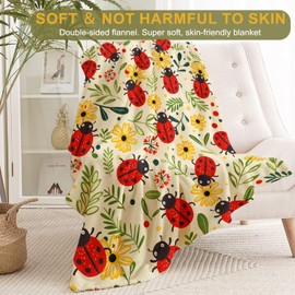 ainori Cute Ladybug Flannel Blanket - Lightweight Soft Cozy Unique Gifts Blankets for Kids,Adult,Women, Nature Lovers,Cute Colorful Flower Throw,Home Room Modern Decor 50x60in