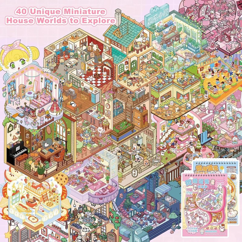 40 Sets 3D Room Scene Sticker Books, DIY House Sticker