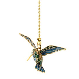 Value Arts Handmade Blue Cloisonne Hummingbird Fan Pull