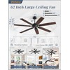 62 Inch Ceiling Fan No Light with Remote Control, Black