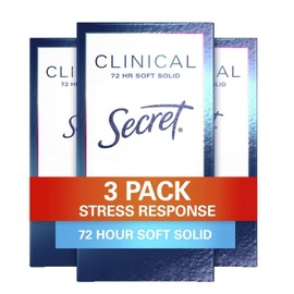 Secret Secret Clinical Strength Antiperspirant Deodorant for Women, Stress Response, 3X Stress Protection, 72hr Sweat & Odor Protection, PH Balancing Minerals, Soft Solid, 1.6 oz (Pack of 3)