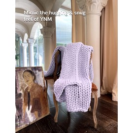 YnM Chunky Throw Blanket, Medium-Weight, Hand Knitted, Skin Friendly, Ventilated and Breathable, Machine Washable, Home Décor Piece for Couch, Sofa and Bed (Iris Lavender, 40x50 Inch)