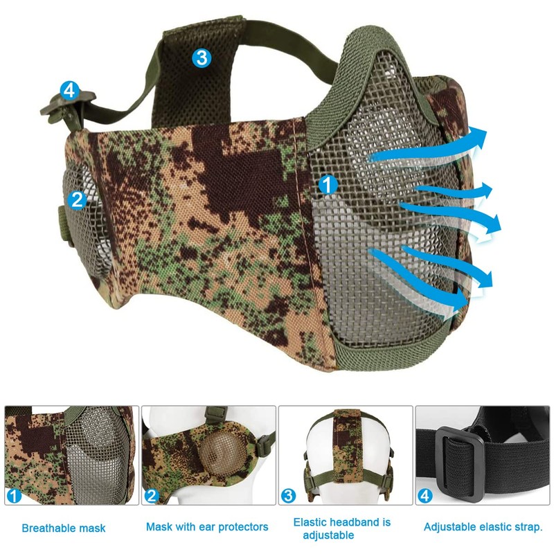 Yzpacc Airsoft Mask with Glasses, Foldable Half Face Airsoft Mesh