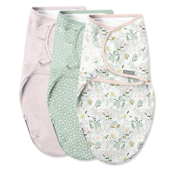 SwaddleMe by Ingenuity Easy Change Swaddle in Size Small/Medium, For Ages 0-3 Months, 7-14 Pounds, Up to 26 Inches Long, 3-Pack Baby Swaddle with Easy Change Zipper