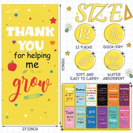 Hahafelt 12 Pieces Thank You Teacher Appreciation Gifts Set, Graduation Summer Themed Microfiber Beach Towels Oversized Lightweight Quick Dry Beach Pool Towels for Woman Camping Swimming Traveling