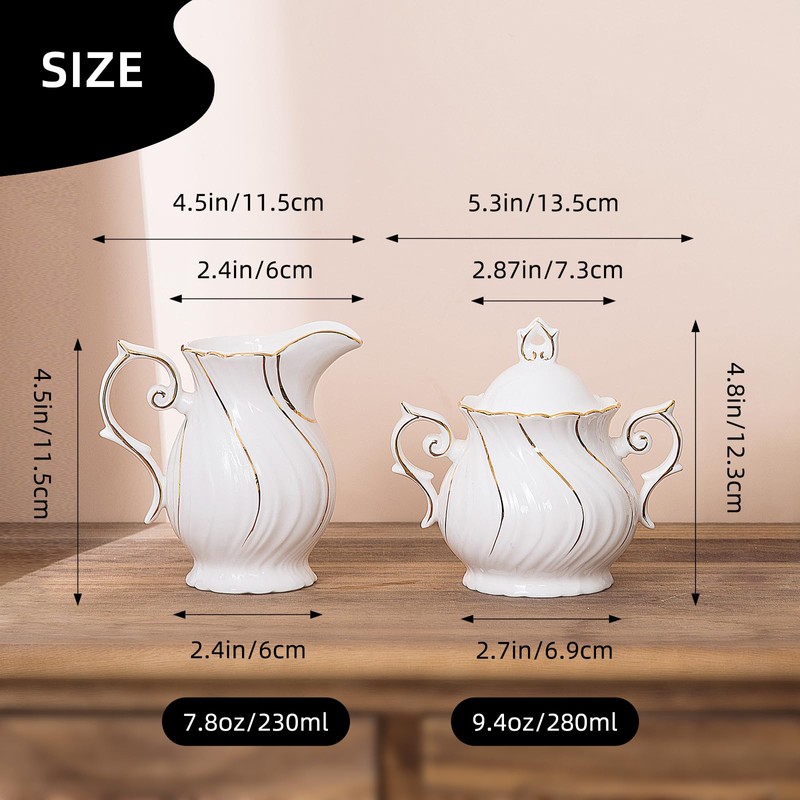 Agyiuns Sugar and Creamer Set Ceramic, Creamer Pitcher and Sugar