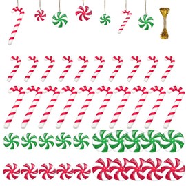 40Pieces Candy Cane Christmas Tree Decorations Red and Green Candy Christmas Tree Hanging Ornaments, 2 Styles Plastic Candy CaneThemed Christmas Tree Ornaments for Xmas Party Christmas Home Decoration