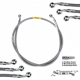 Universal Hydraulic Motorcycle Brake Hose Silver Brake Hose 40-240 cm 28°-28° Fixed Fittings Stainless Steel Braided Hose for Motorcycles ATVs Dirt Bikes and Road Racers (2200 mm)