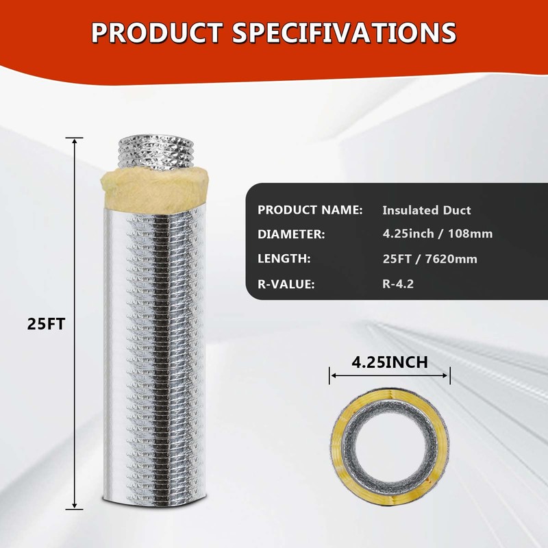 4Inch 25 Feet R4.2 Insulated Flexible Duct | High-Efficiency Thermal