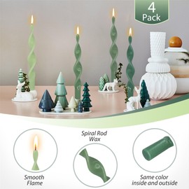 Gedengni Spiral Taper Candle Twisted Candlesticks -10inches Colored Green Candle Stick Long Tapered Candles Unscented Dinner Candle for Home Décor Weddings Festive Holiday (17D4P-GREENGRA)