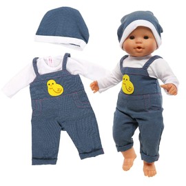 Miunana Clothing Outfits for Baby Dolls, Doll Clothes 35-40 cm, Dungarees with Hat Doll Clothing (Dark Blue)